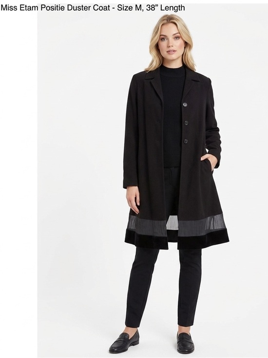 Miss Etam Positie Jackets & Blazers - Miss Etam Positie Black Sheer Band Long Duster Coat Jacket Size M Button Front